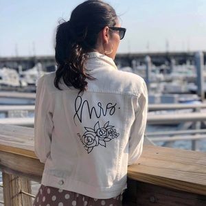 Mrs. Bride white denim jean jacket